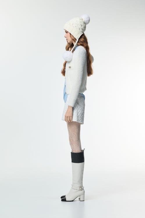 V-neck Faux Fur Knit Cardigan,Outerwear