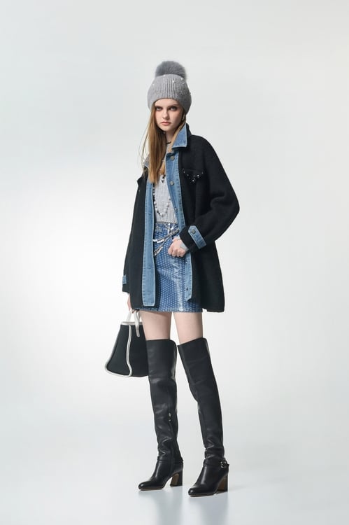 Denim With Knit Fabric Oversize Jacket,Outerwear