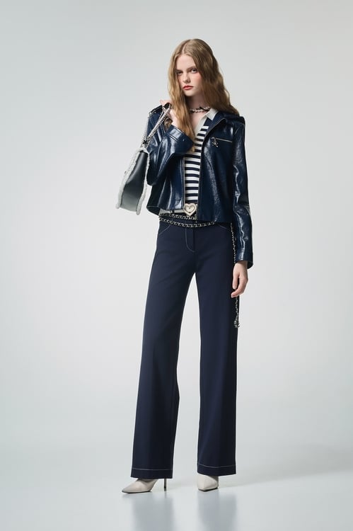 Metallic Sheen Navy PU jacket,Outerwear
