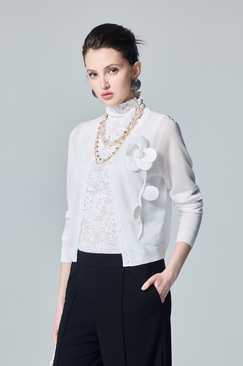 3-D Floral White Knit Cardigan,,3-D Floral White Knit Cardigan,Jackets,sleeveless tops,bestselling,Under shirts,Outerwear,pearl,Season (AW) Look,sleeveless tops,Black outerwear,Jackets,bestselling,Outerwear,White outerwear,Season (AW) Look,Knitted,Knitted coats