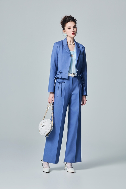 Bow Detail Blue Blazer,Jackets