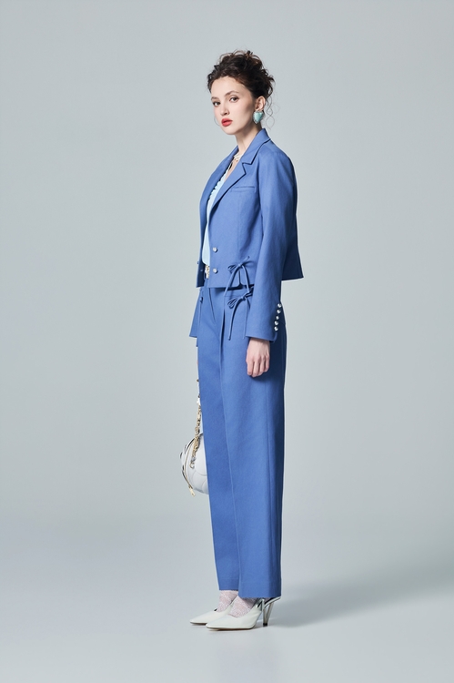 Bow Detail Blue Blazer,Jackets