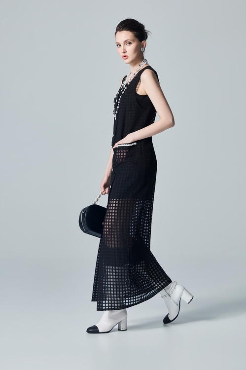 Black Organza Full Length Outerwear,pearl
