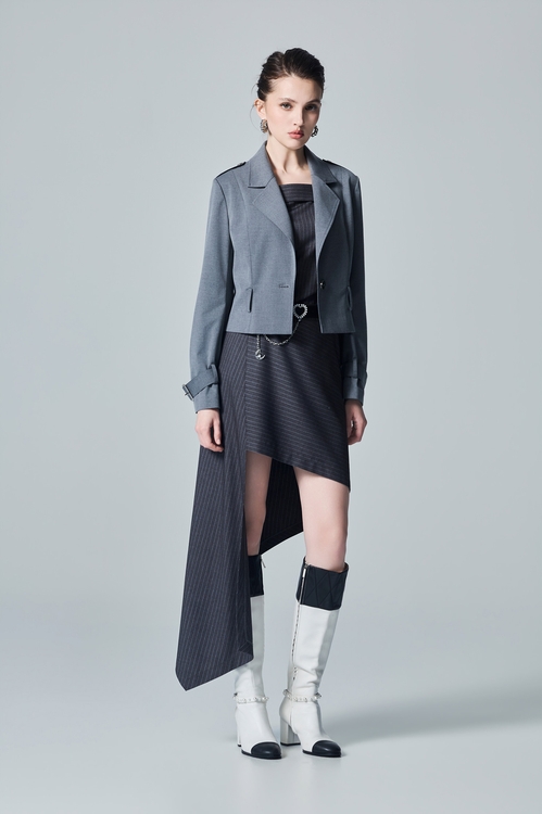 Charcoal Grey Belted Blazer,,Charcoal Grey Belted Blazer,Tops,Embroidered,White tops,Season (AW) Look,Blouses,Jackets,Outerwear,Season (AW) Look,Blazers