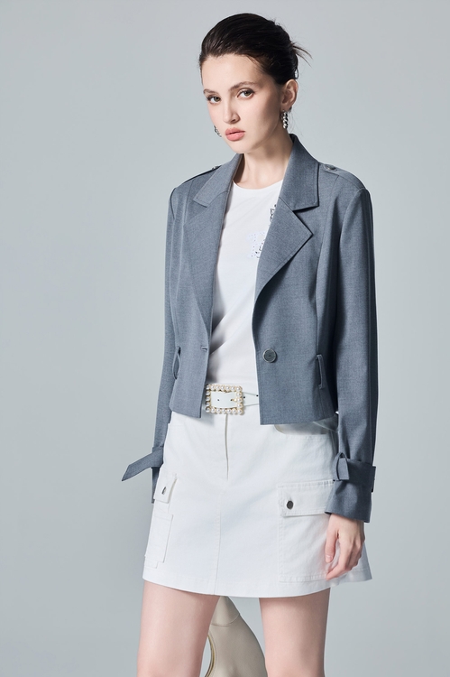 Charcoal Grey Belted Blazer,,Charcoal Grey Belted Blazer,Tops,Embroidered,White tops,Season (AW) Look,Blouses,Jackets,Outerwear,Season (AW) Look,Blazers