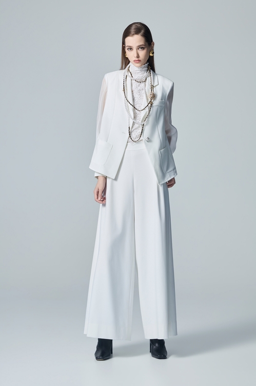 Chiffon Mix Material White Blazer,pearl