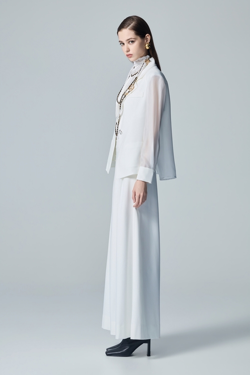 Chiffon Mix Material White Blazer,pearl