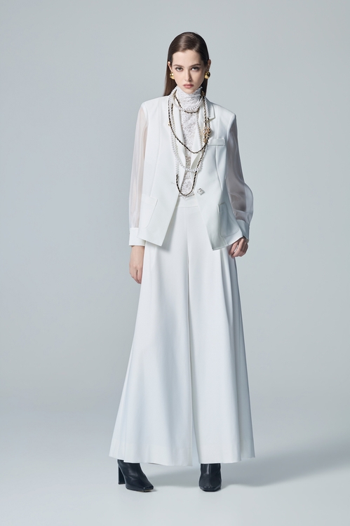 Chiffon Mix Material White Blazer,pearl