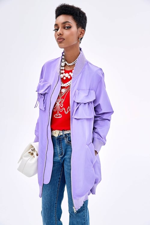 Knee Length Purple Windbreaker,Trench coats