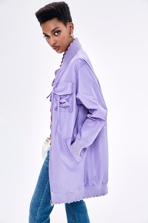 Knee Length Purple Windbreaker,Trench coats