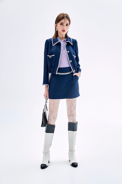 Purple Trim Detail Navy Jacket,Skorts