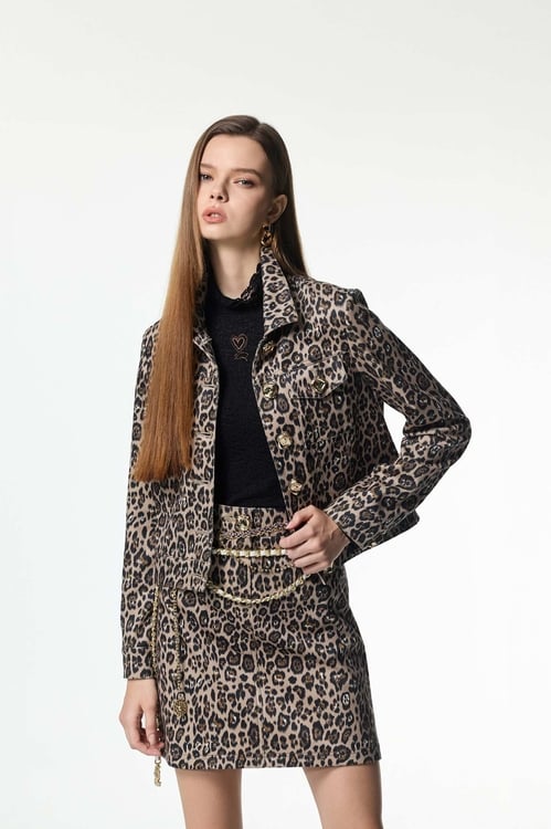 Leopard Print Denim Jacket,Outerwear