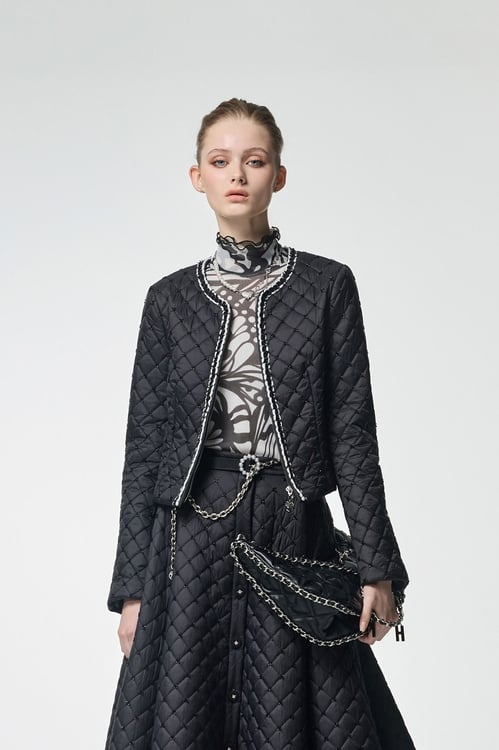 Front Zip Quilted Crop Jacket,Office Looks