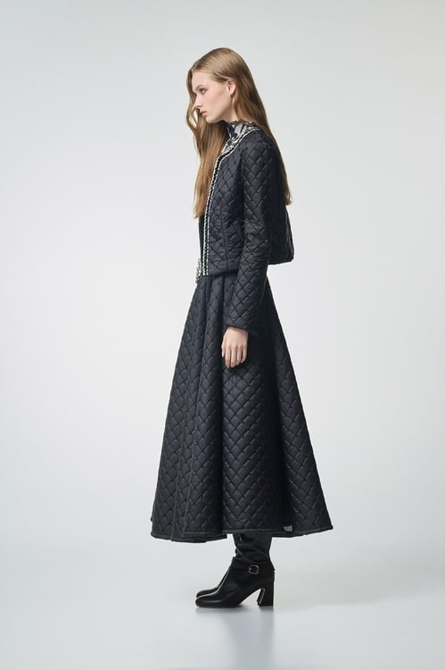 Front Zip Quilted Crop Jacket,Office Looks