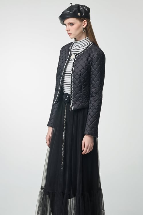 Front Zip Quilted Crop Jacket,Office Looks