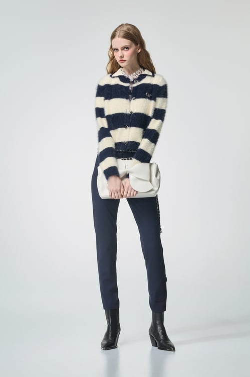 Navy Stripe Knit Cardigan,bows