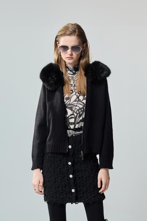 Faux Fur Collar Knit Jacket,Office Looks