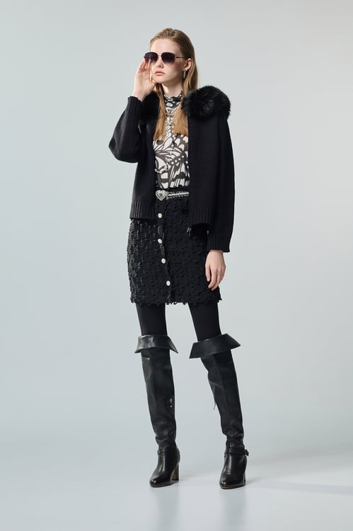 Faux Fur Collar Knit Jacket,Office Looks