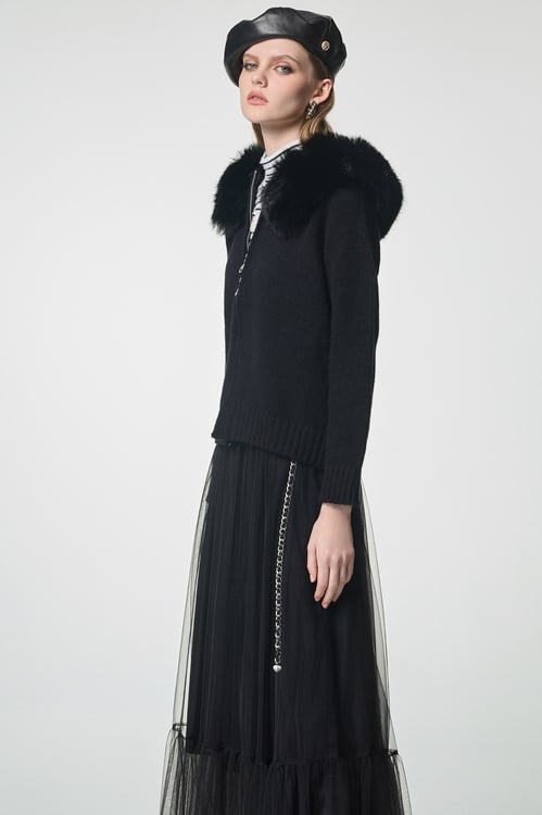 Faux Fur Collar Knit Jacket,Office Looks