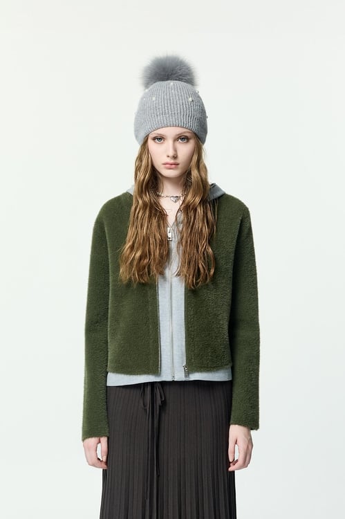 Fake Two Piece Faux Fur Jacket,Knitted coats