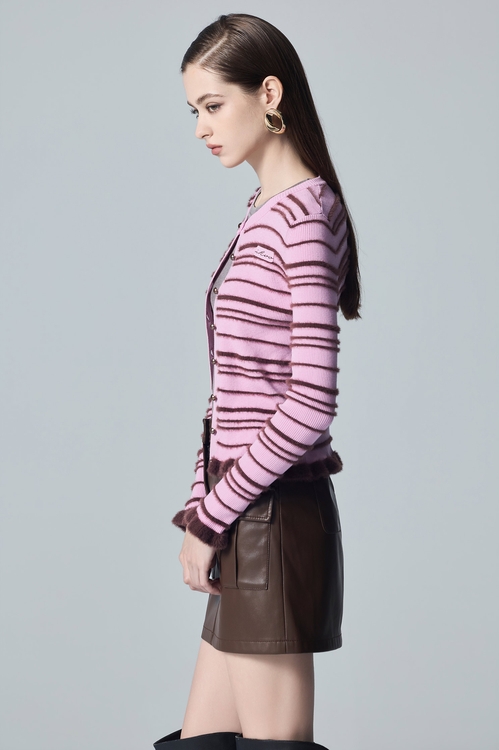 Brown Stripe Pink Knit Cardigan,,Brown Stripe Pink Knit Cardigan,Jackets,Outerwear,Season (AW) Look,Knitted,Knitted coats