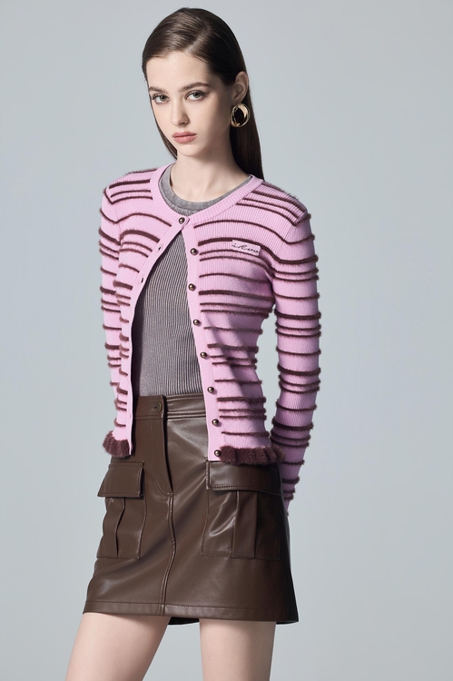 Brown Stripe Pink Knit Cardigan,,Brown Stripe Pink Knit Cardigan,Jackets,Outerwear,Season (AW) Look,Knitted,Knitted coats