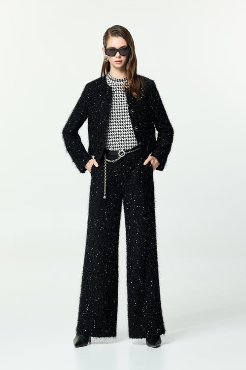 Fringe Detail Sequin Jacket,,Fringe Detail Sequin Jacket,Tops,Season (AW) Look,Knitted,black tops,Jackets,Outerwear,Season (AW) Look,Black outerwear