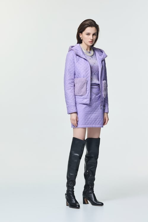 Faux Fur Detail Lavender Quilted Jacket,Hoodie jackets