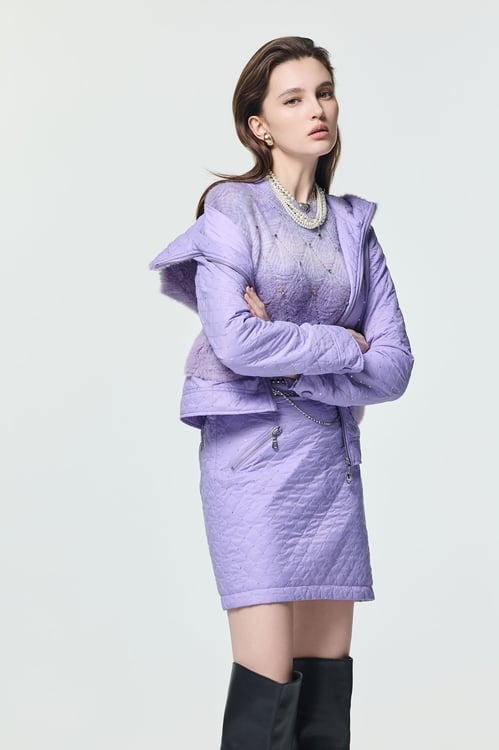 Faux Fur Detail Lavender Quilted Jacket,Hoodie jackets