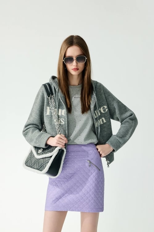 Front Slogan Hoodie Knit Top,Outerwear