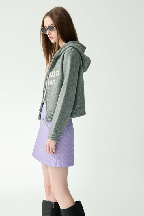 Front Slogan Hoodie Knit Top,Outerwear