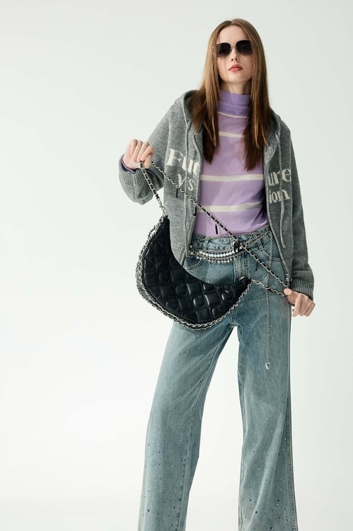 Front Slogan Hoodie Knit Top,Outerwear