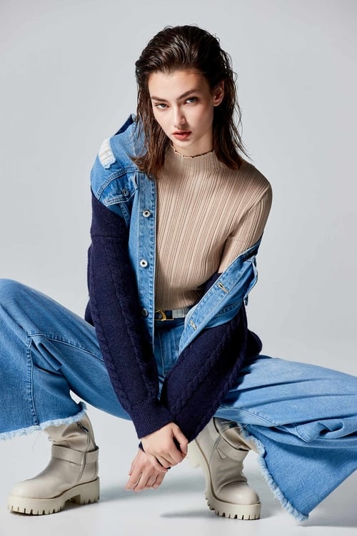 Denim With Knit Contrast Jacket,Knitted coats