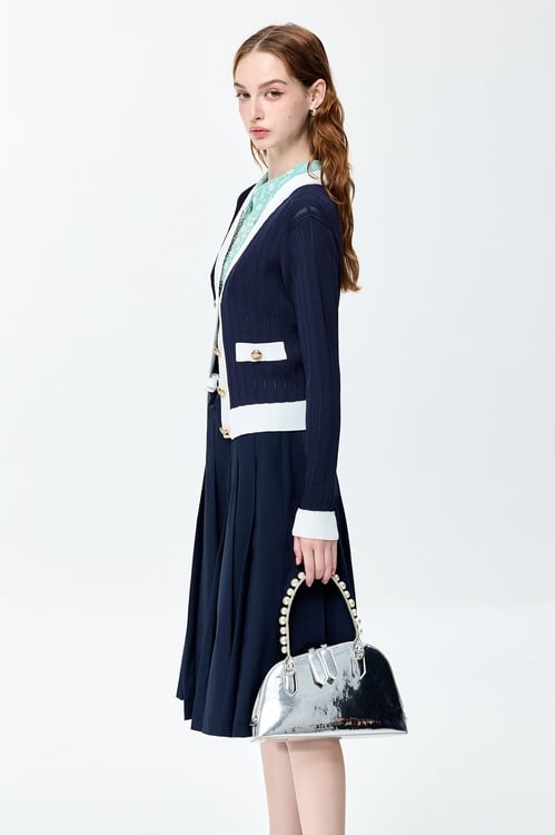 V-neck Navy Cardigan,Knitted coats