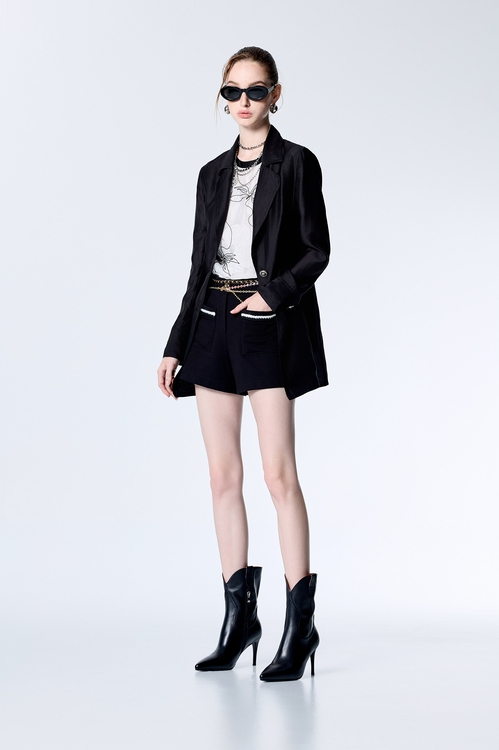 Black Organza Mid Length Jacket,longcoats