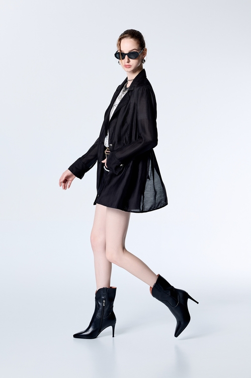 Black Organza Mid Length Jacket,longcoats