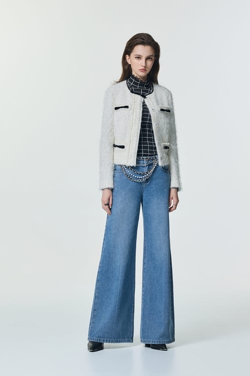 Contrast Black Bow Fringe Jacket,,Contrast Black Bow Fringe Jacket,Jackets,Outerwear,Season (SS) Look,White outerwear,bows