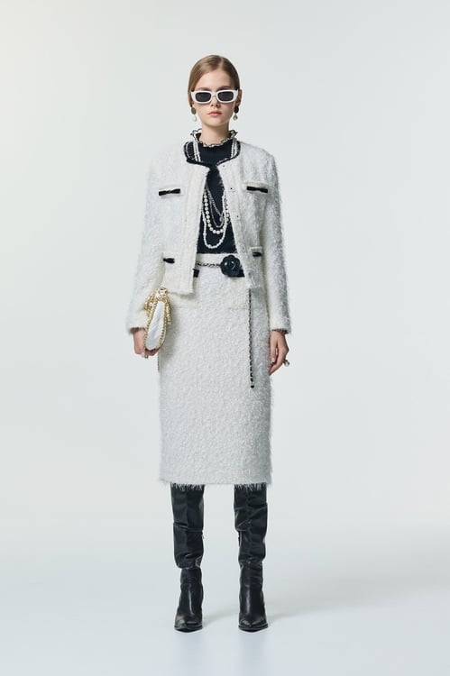 Contrast Black Bow Fringe Jacket,,Contrast Black Bow Fringe Jacket,Jackets,Outerwear,Season (SS) Look,White outerwear,bows