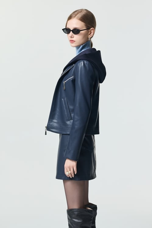 Front Zip Hoodie PU Jacket,Outerwear