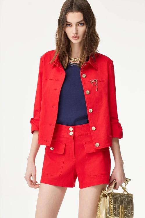 Chilli Red Classic Denim Jacket,Long sleeve outerwear