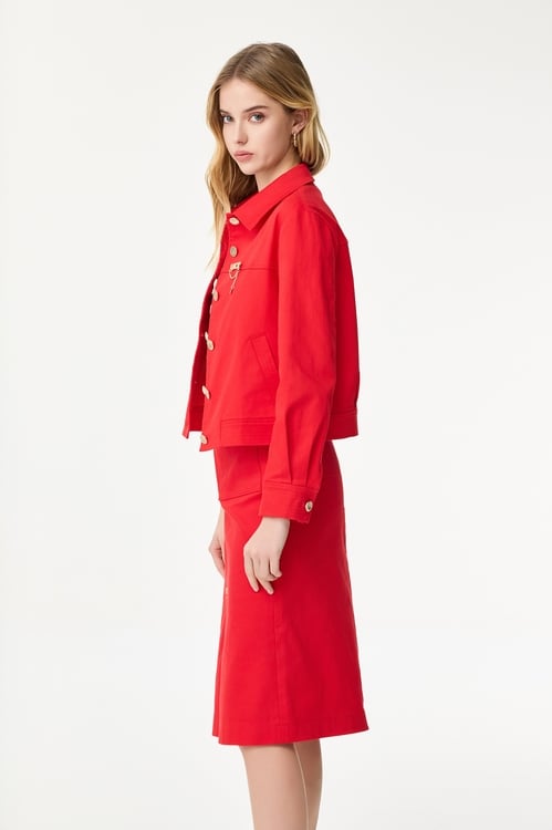 Chilli Red Classic Denim Jacket,Long sleeve outerwear