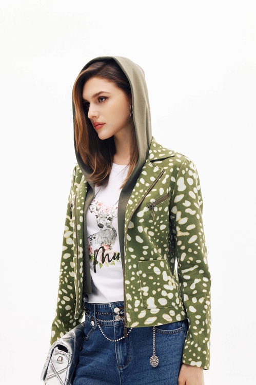 Animal Spots Print Hoodie Jacket,Outerwear