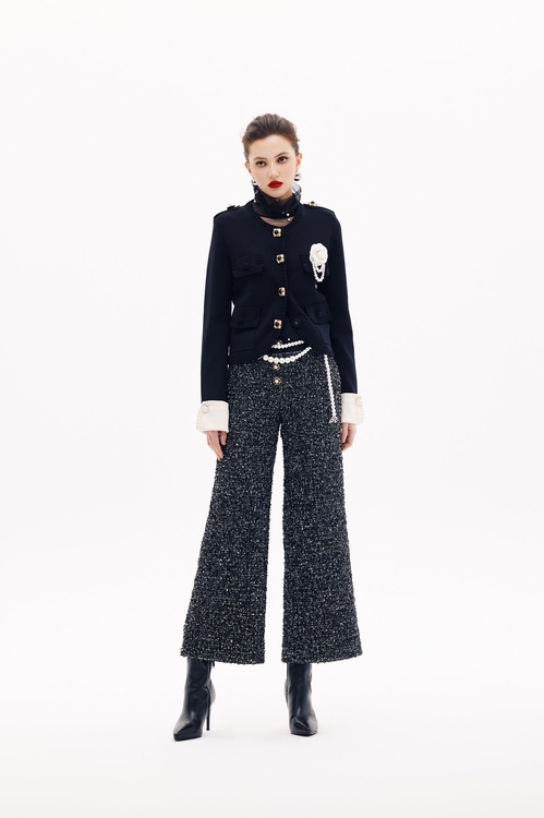 Floral Brooch Detail Knit Cardigan,Jackets