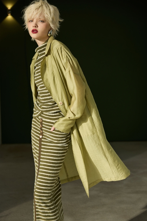 Minimalist Green Long Jacket,Outerwear