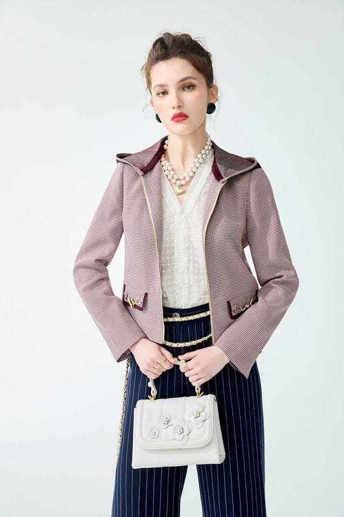 Mahogany Plaid Hoodie Jacket,Hoodie jackets