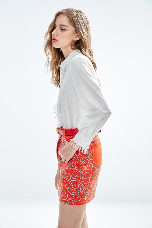 Floral Embroidered Demin Skirt,Queen