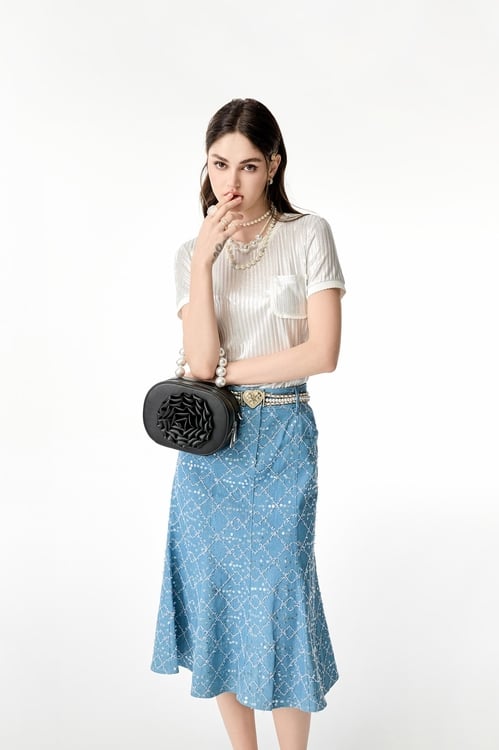 Sequin Fishtail Denim Skirt,Denim skirts