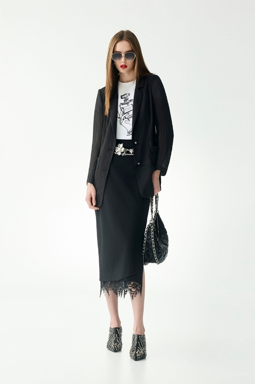 Lace Trim Detail Maxi Skirt,Lace