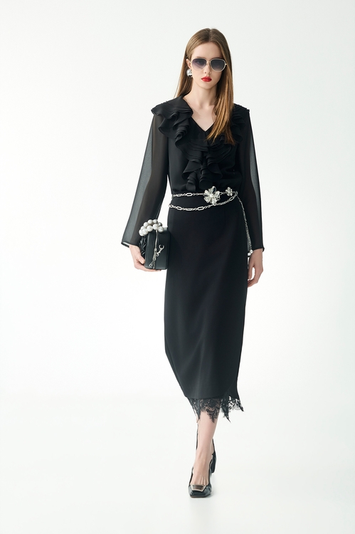 Lace Trim Detail Maxi Skirt,Lace