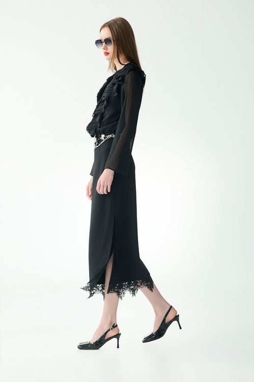 Lace Trim Detail Maxi Skirt,Lace